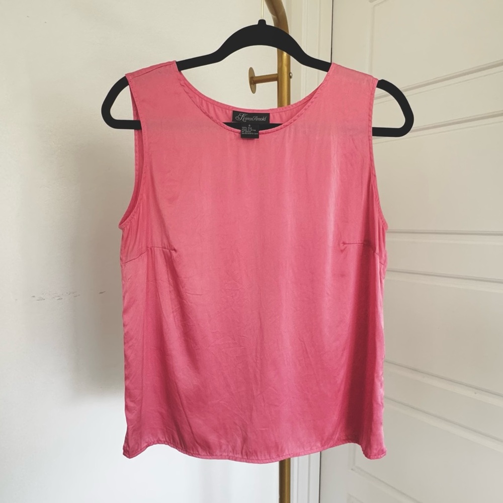 Y2K Vibe Pink‎ KAREN ARNOLD Sleeveless Minimalist 100% Silk Women's Top Size S